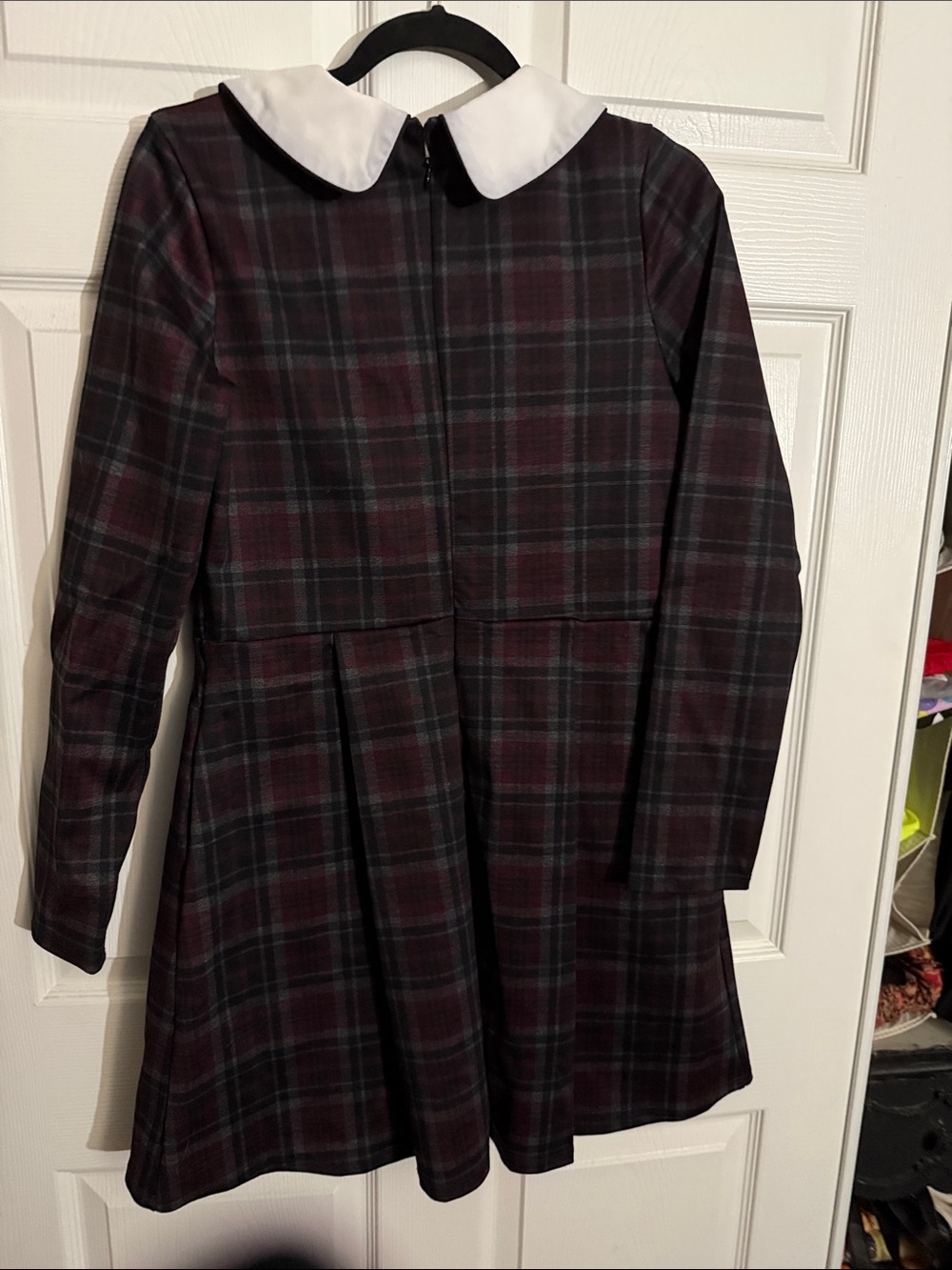 Plaid Peter Pan Collar Dress - Burgundy & Black - Picture 4 of 5
